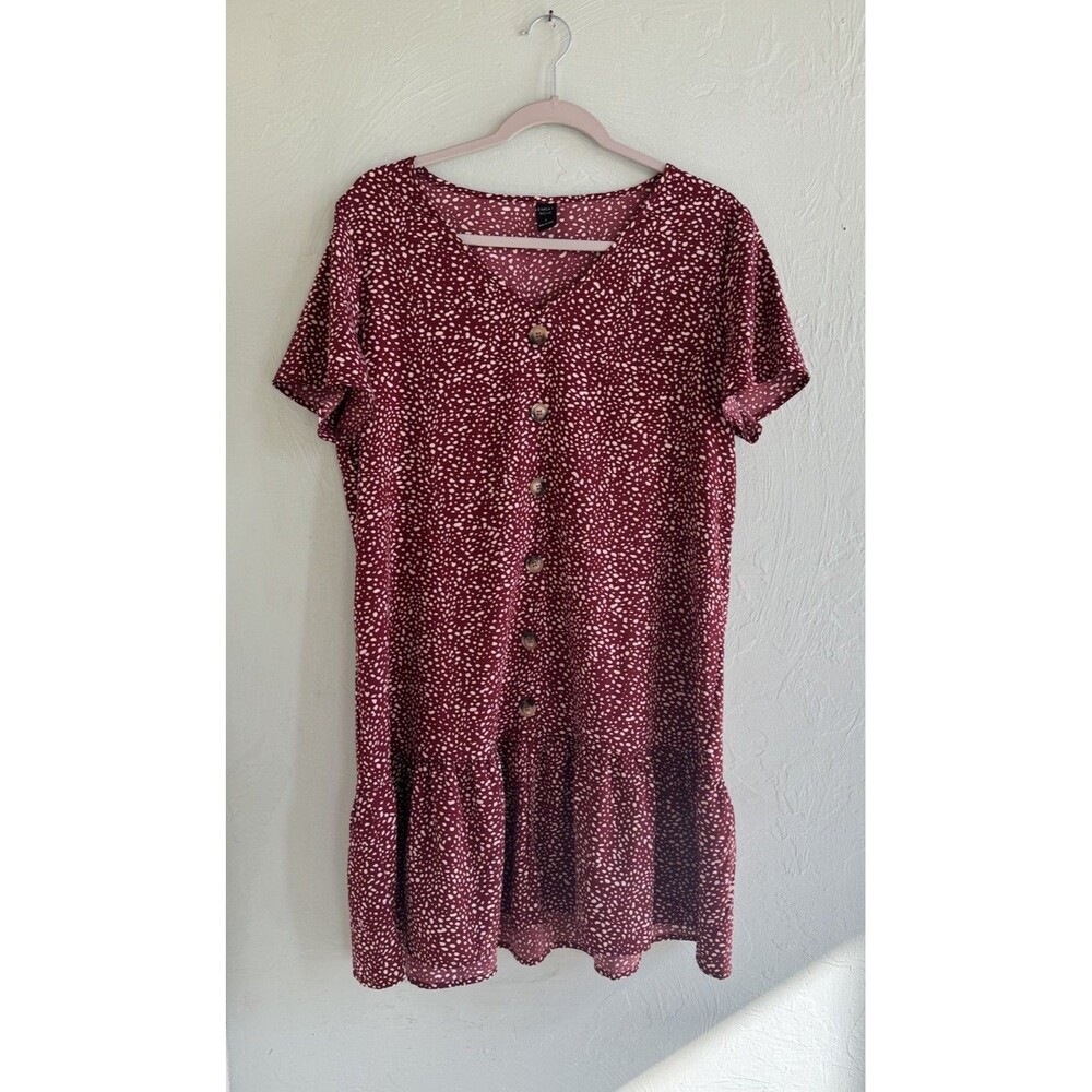 Woman’s Large Lightweight Emory Rose Loose Fit Maroon/White Dress - Picture 2 of 9